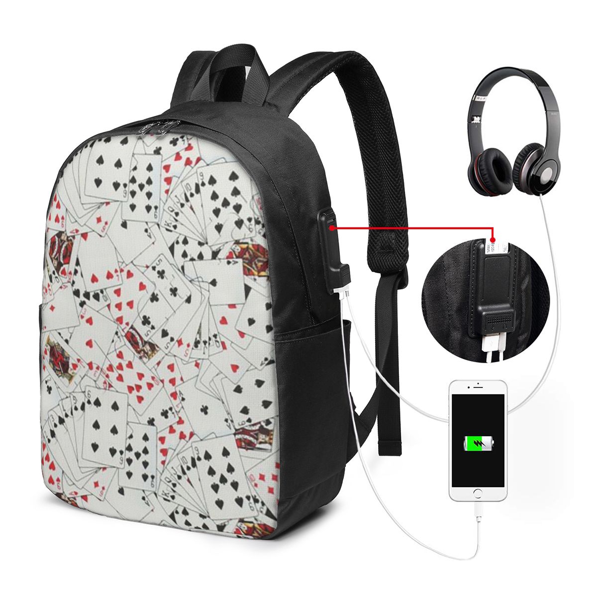 Women Bags For Travel - Playing Cards Poker Print Backpack Travel