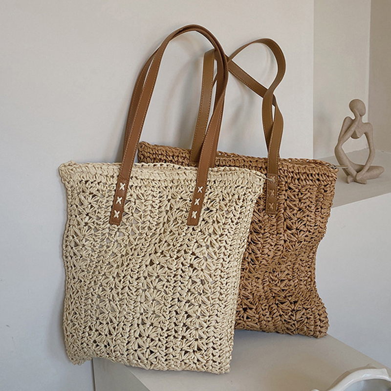 Square Hollow Straw Beach Bag  - Women Bags Handmade review and price
