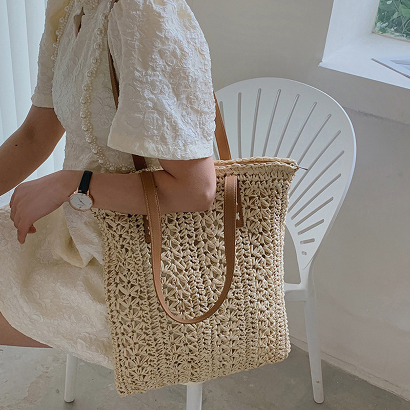 Square Hollow Straw Beach Bag  - Women Bags Handmade review and price